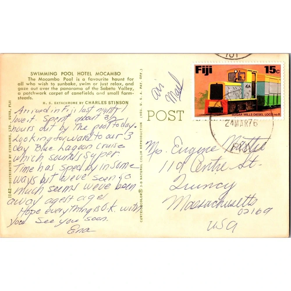 Vintage Fiji Hotel Mocambo Swimming Pool Postcard 1976‎ Scenic View